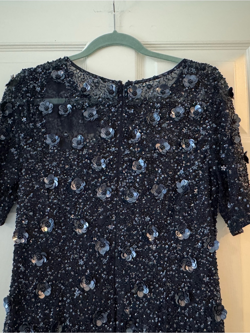 Adrianna Papell 3D Floral Beaded Gown in Dark Navy - Picture 3 of 7